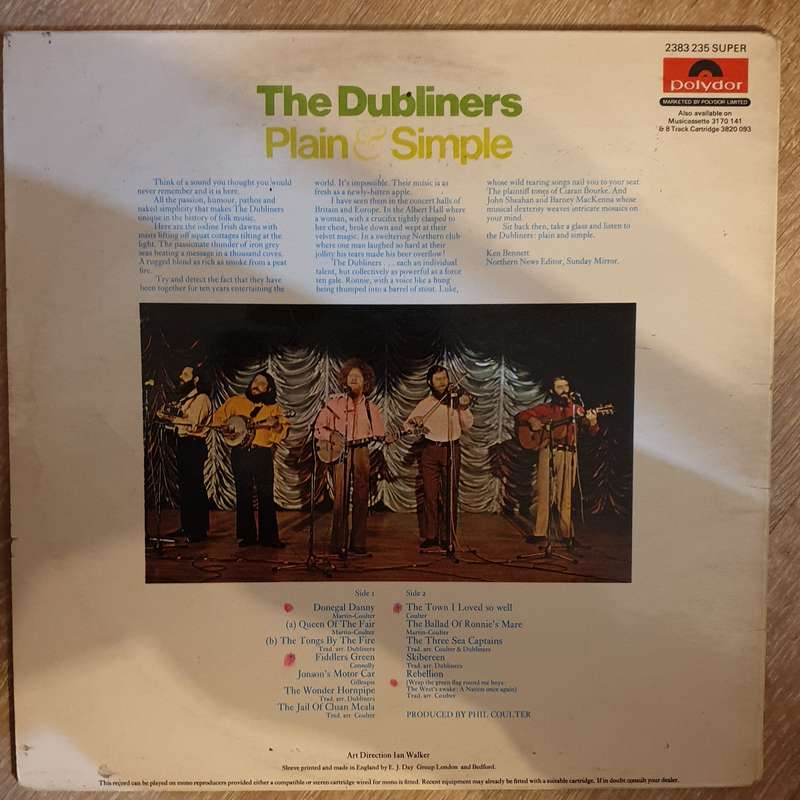 The Dubliners  Plain And Simple - Vinyl LP Record - Opened  - Very-Good+ Quality (VG+)