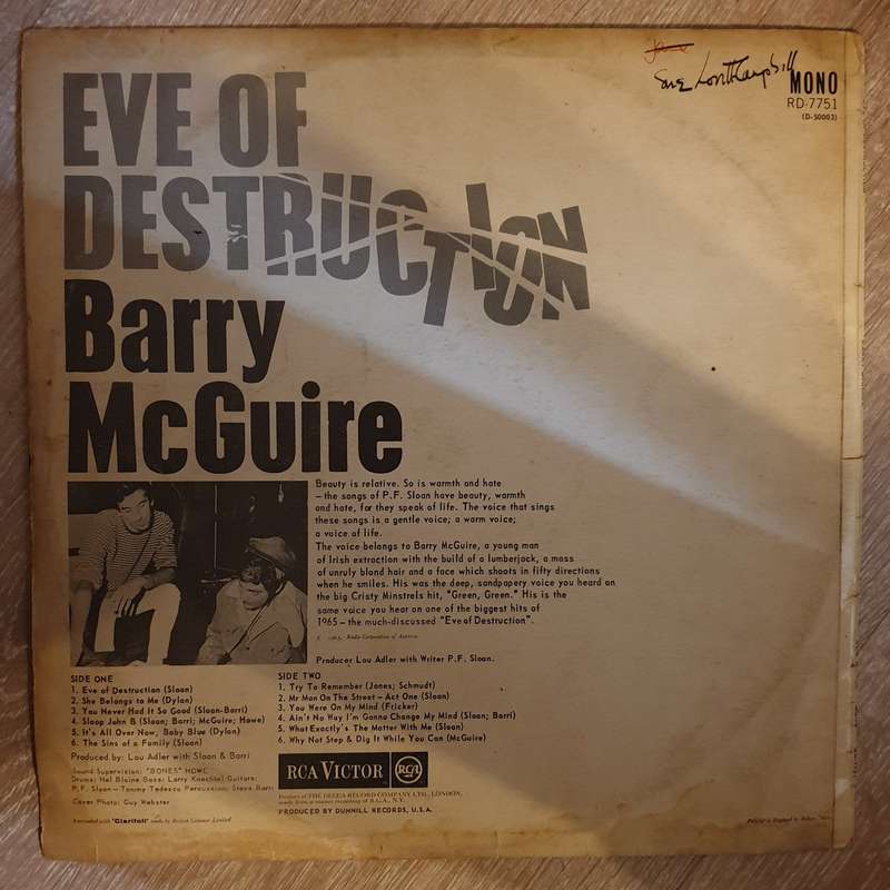 Barry McGuire  Eve Of Destruction   Vinyl LP Record - Opened  - Good+ Quality (G+)