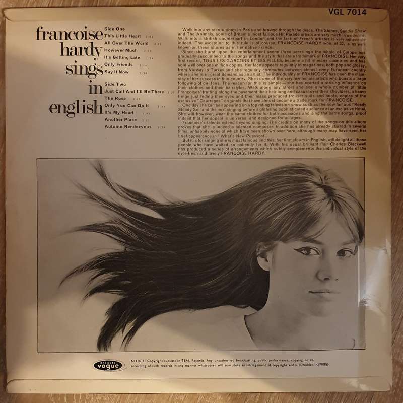 Francoise Hardy Sings In English - Vinyl LP Record - Opened  - Very-Good+ Quality (VG+)