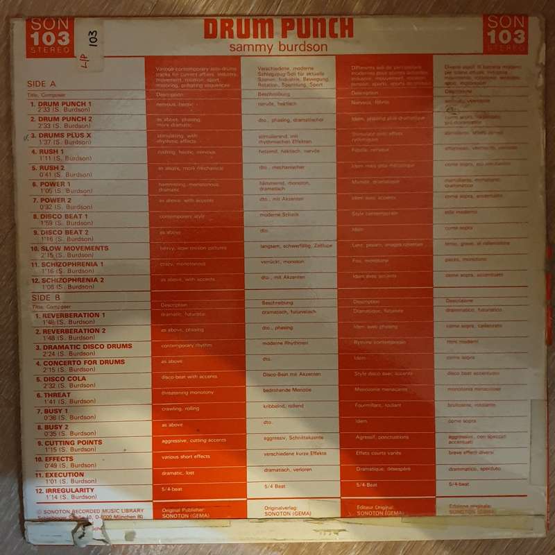 Sammy Burdson  Drum Punch - Vinyl LP  Record - Opened  - Very-Good+ Quality (VG+)