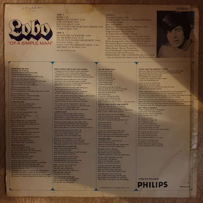 Lobo - Of a Simple Man Vinyl LP Record - Opened  - Good+ Quality (G+)