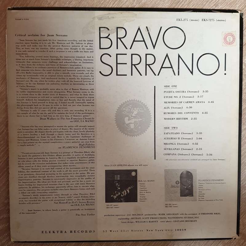 Juan Serrano  Bravo Serrano! - Vinyl LP  Record - Opened  - Very-Good+ Quality (VG+)