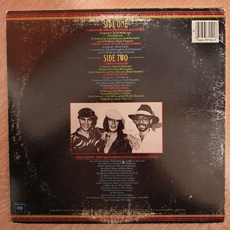 Al Di Meola / John McLaughlin / Paco De Lucia  Friday Night In San Francisco - Vinyl LP Rec...