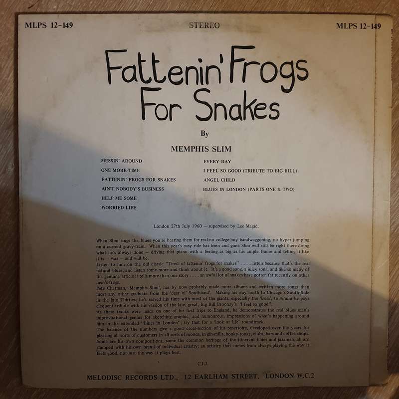 Memphis Slim  Fattenin Frogs For Snakes -  Vinyl LP Record - Very-Good+ Quality (VG+)