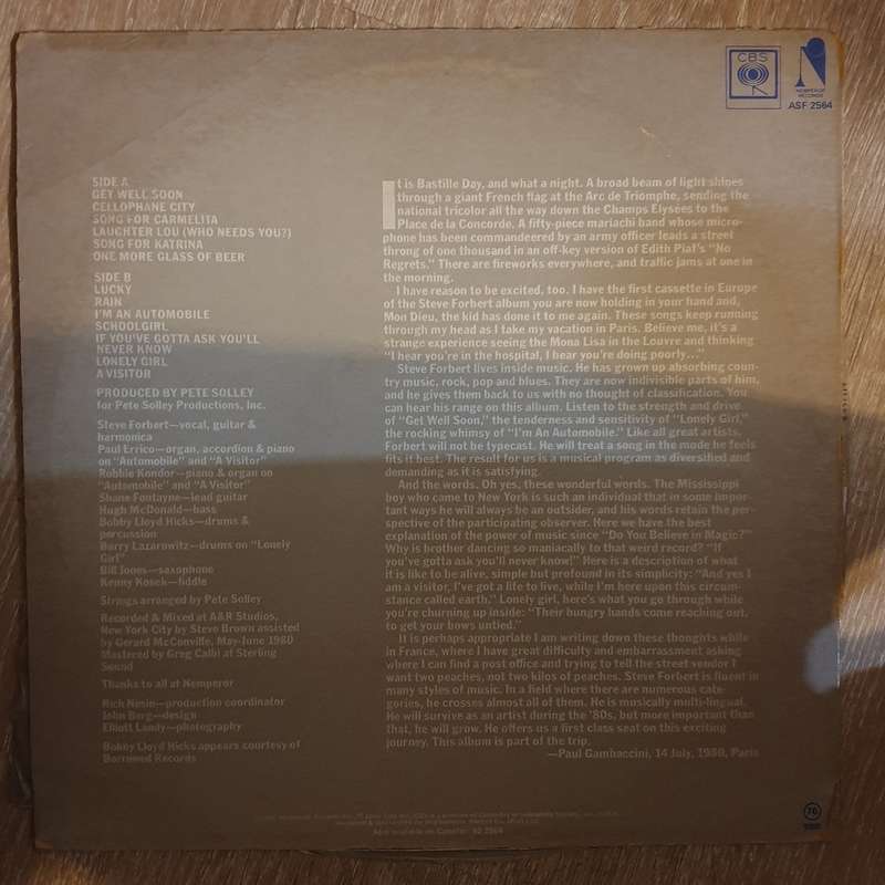 Steve Forbert  Little Stevie Orbit -  Vinyl LP Record - Very-Good+ Quality (VG+)