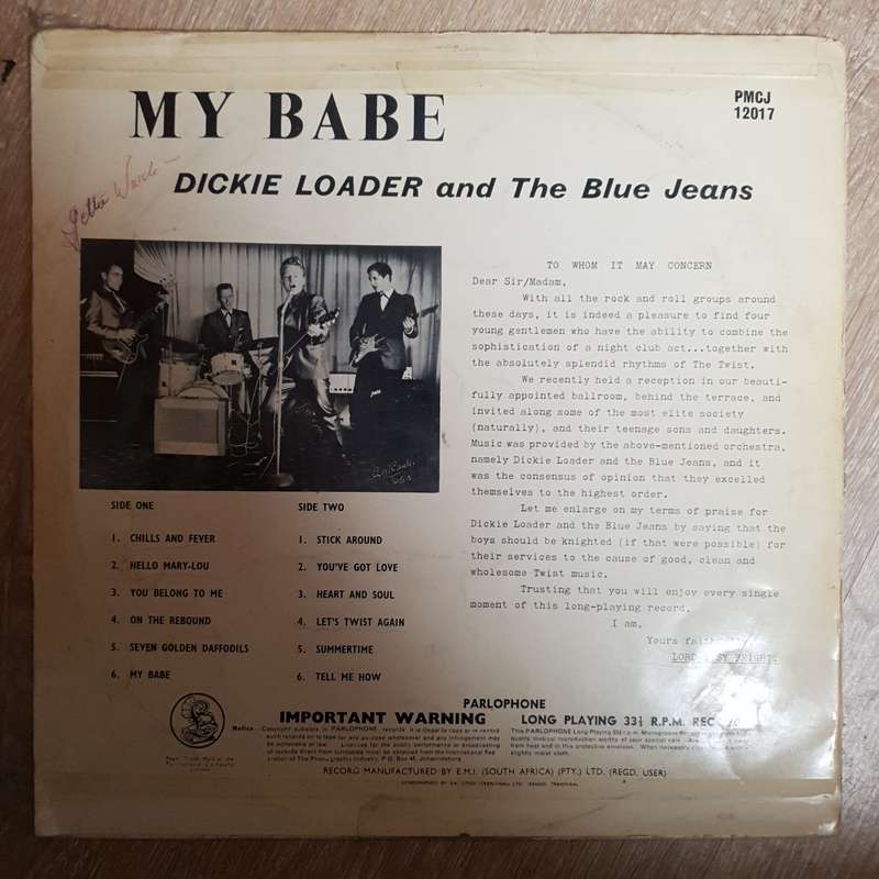 Dickie Loader & The Blue Jeans  My Babe  - Vinyl LP Record - Opened  - Good+ Quality (G+)