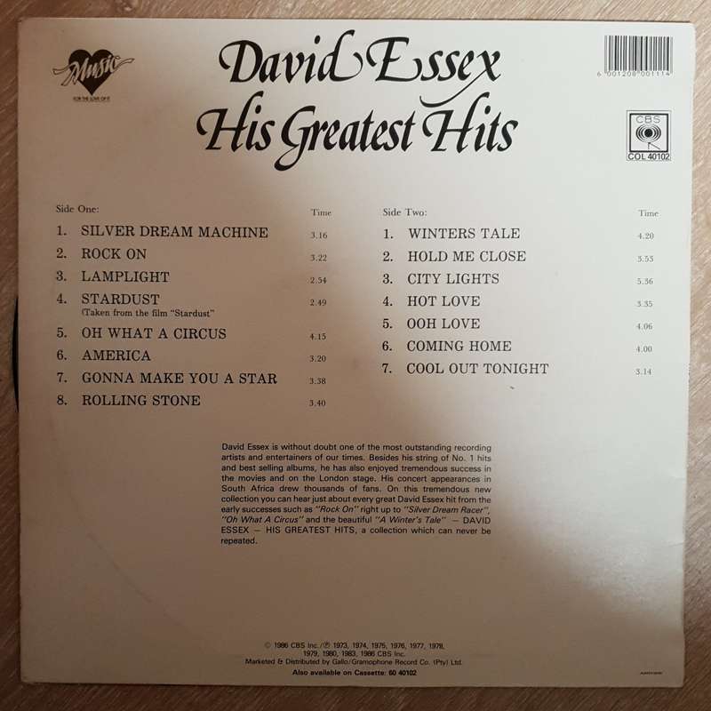 David Essex - His Greatest Hits - Vinyl Record - Very-Good+ Quality (VG+)