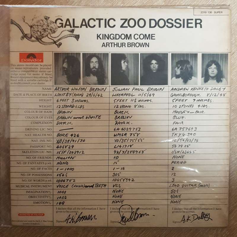 Kingdom Come Arthur Brown  Galactic Zoo Dossier (with Poster) - Vinyl LP Record - Very-Good...