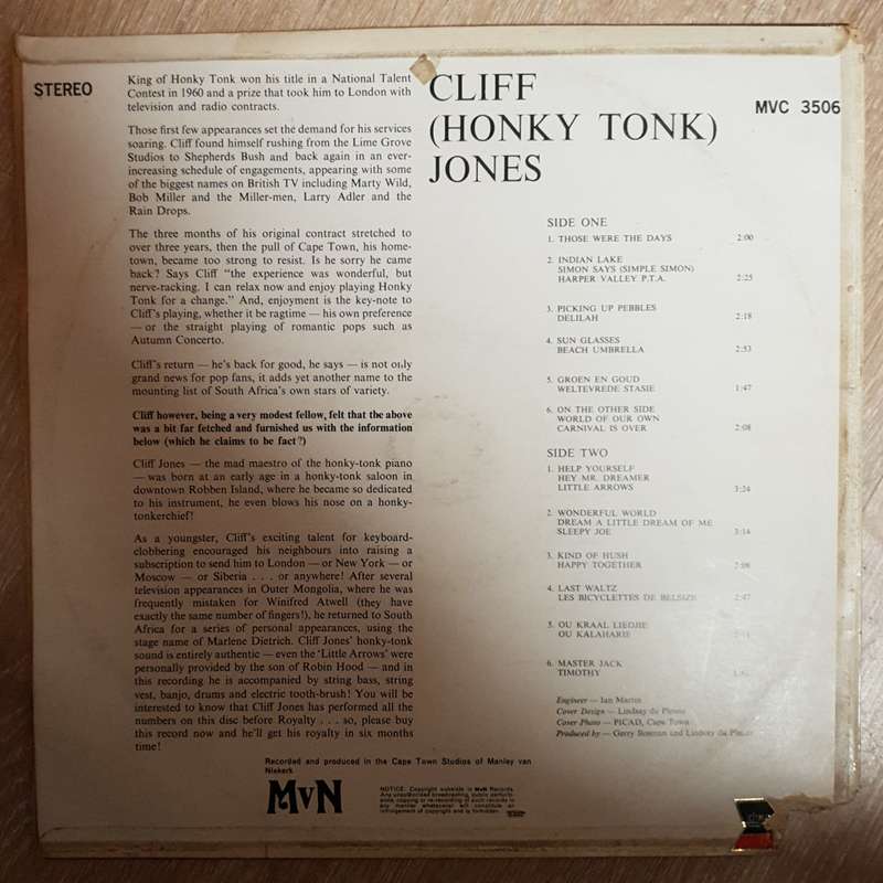 Cliff "Honky Tonk" Jones - Groen En Goud - Vinyl LP Record - Opened  - Very-Good+ Quality (VG+)