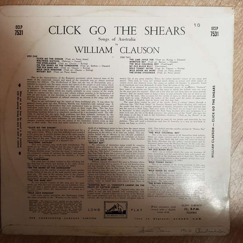 William Clauson  "Click Go The Shears" Songs Of Australia - Vinyl LP Record - Opened  - Ver...
