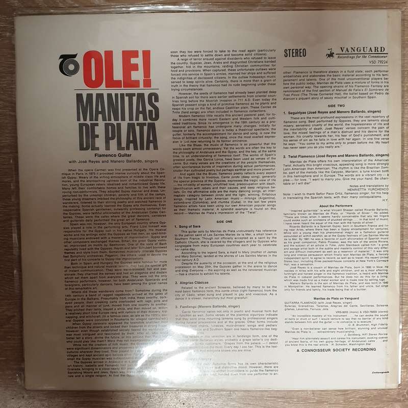 Manitas De Plata  Ole! - (A Connoisseue Society Recording) - Vinyl LP Record (VG+)