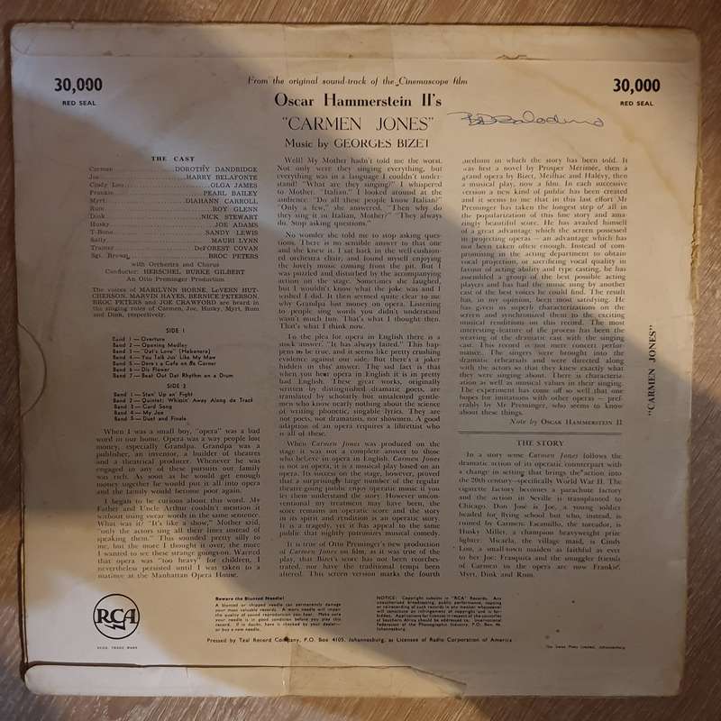 Carmen Jones (From The Original Sound Track) - Vinyl LP Record - Opened  - Good+ Quality (G+)