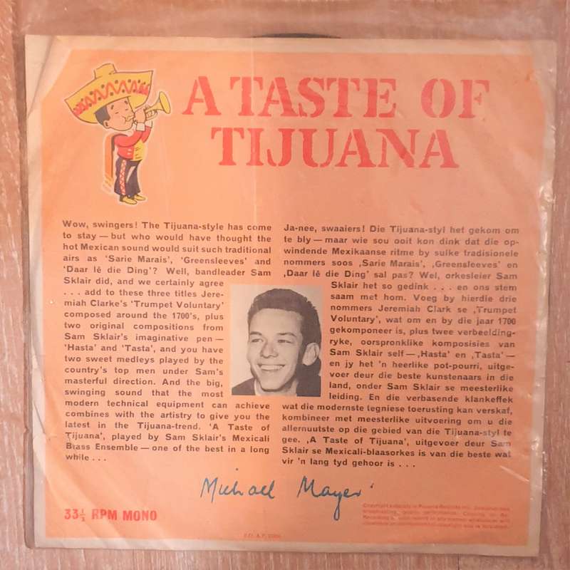 Sam Sklair, Mexicali Brass Ensemble  A Taste Of Tijuana - Vinyl 7" Record  - Very-Good Qual...