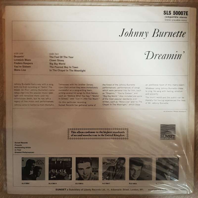 Johnny Burnette - Dreamin' -  Vinyl LP Record - Very-Good+ Quality (VG+)