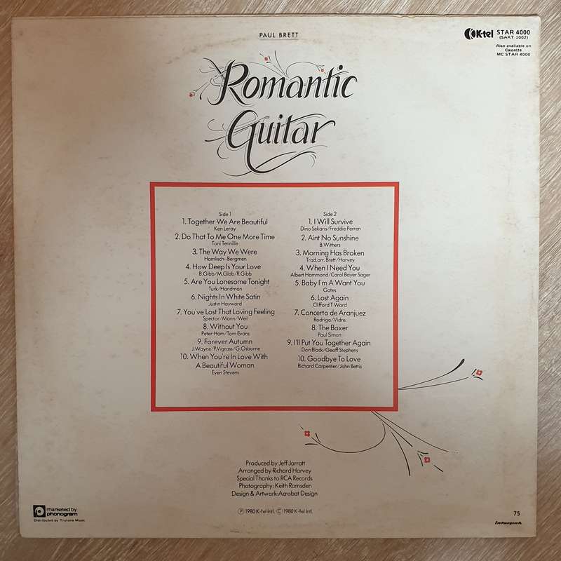 Paul Brett  Romantic Guitar -  Vinyl LP - Opened  - Very-Good+ Quality (VG+)
