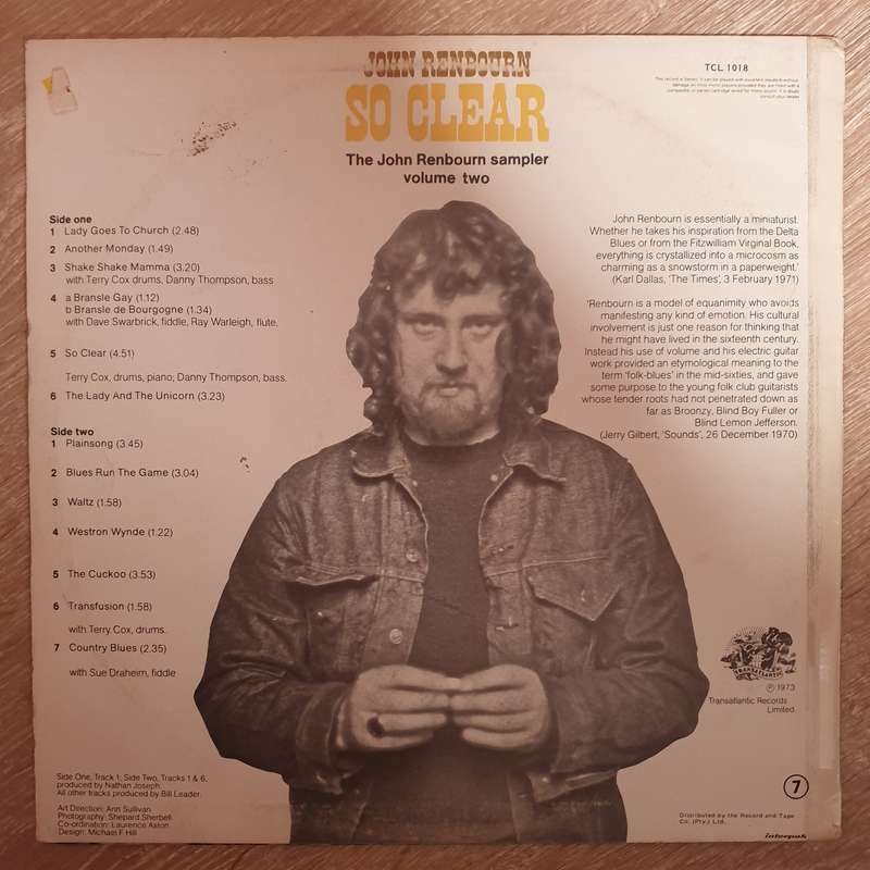 John Renbourn  So Clear - Vinyl LP Record - Opened  - Very-Good+ Quality (VG+)