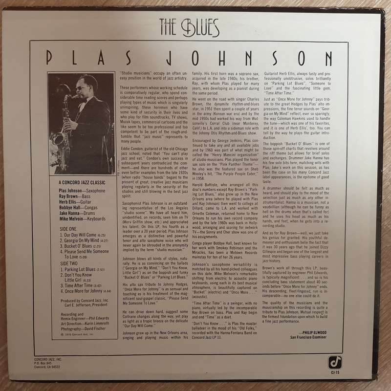 Plas Johnson  The Blues - Vinyl LP Record - Opened  - Very-Good+ Quality (VG+)