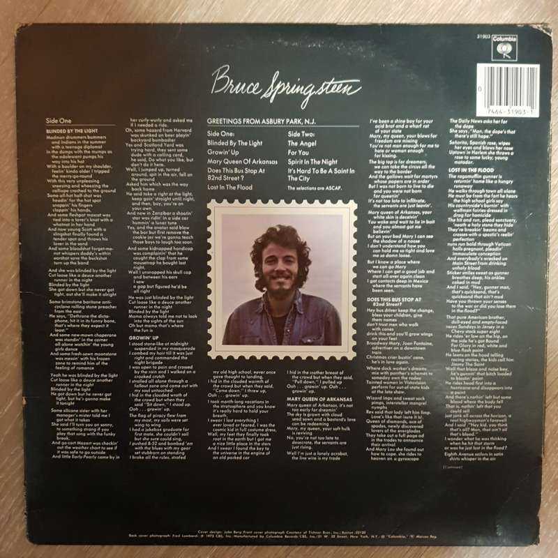 Bruce Springsteen  Greetings From Asbury Park, N.J. - Vinyl Record - Opened  - Very-Good+ Q...