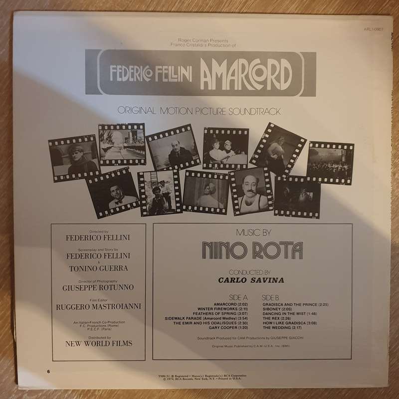 Amarcord - Nino Rota   - Vinyl Record - Opened  - Very-Good+ Quality (VG+)