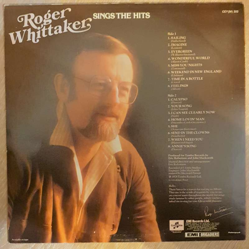 Roger Whitakker Sings the Hits - Vinyl LP Record - Opened  - Very-Good+ Quality (VG+)