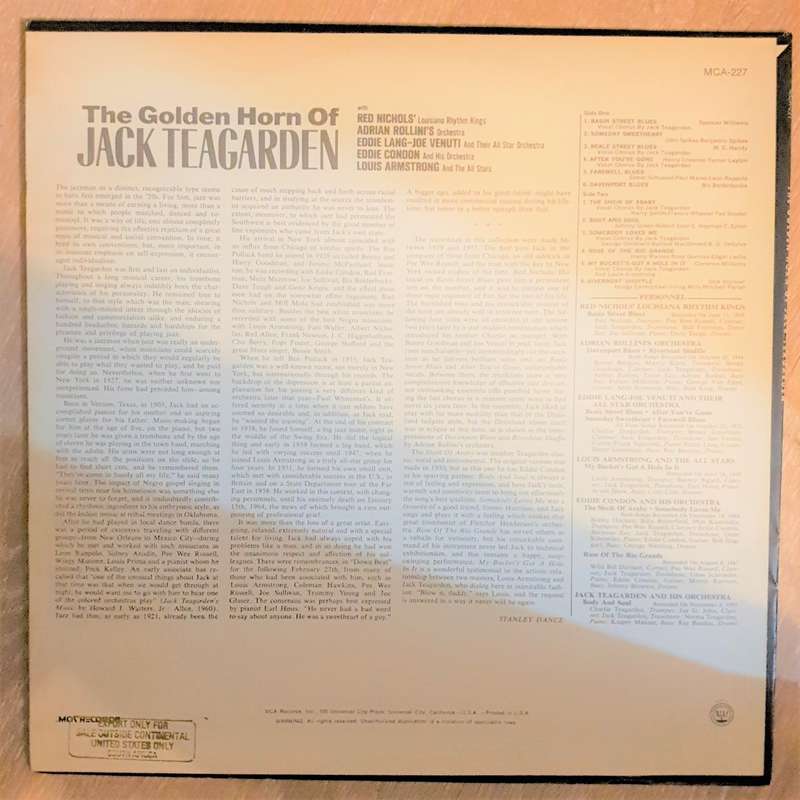 The Golden Horn Of Jack Teagarden -  With Red Nichols' Louisiana Rhythm Kings, Louis Armstrong......