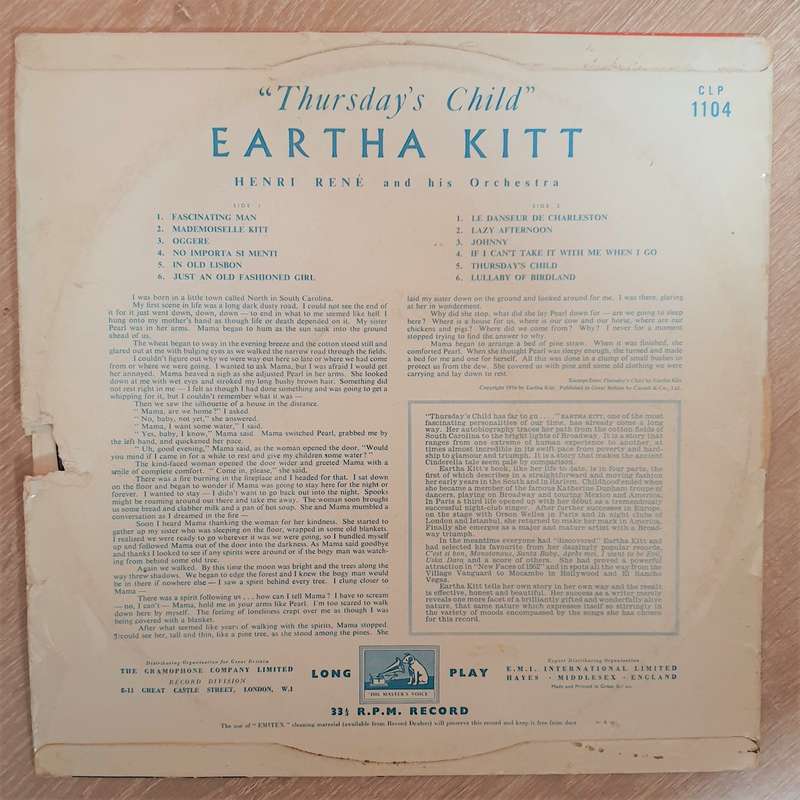 Eartha Kitt With Henri René And His Orchestra  Thursday's Child - Vinyl LP Record - Opened...