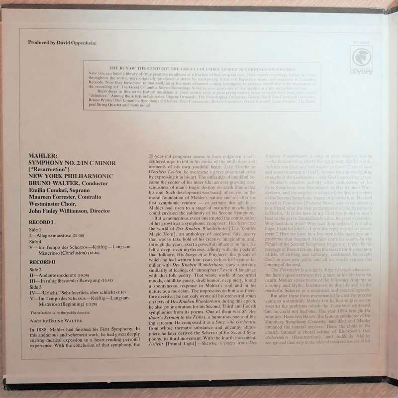 Bruno Walter  - Gustav Mahler - New York Philharmonic  Resurrection - Vinyl LP Record - Ope...