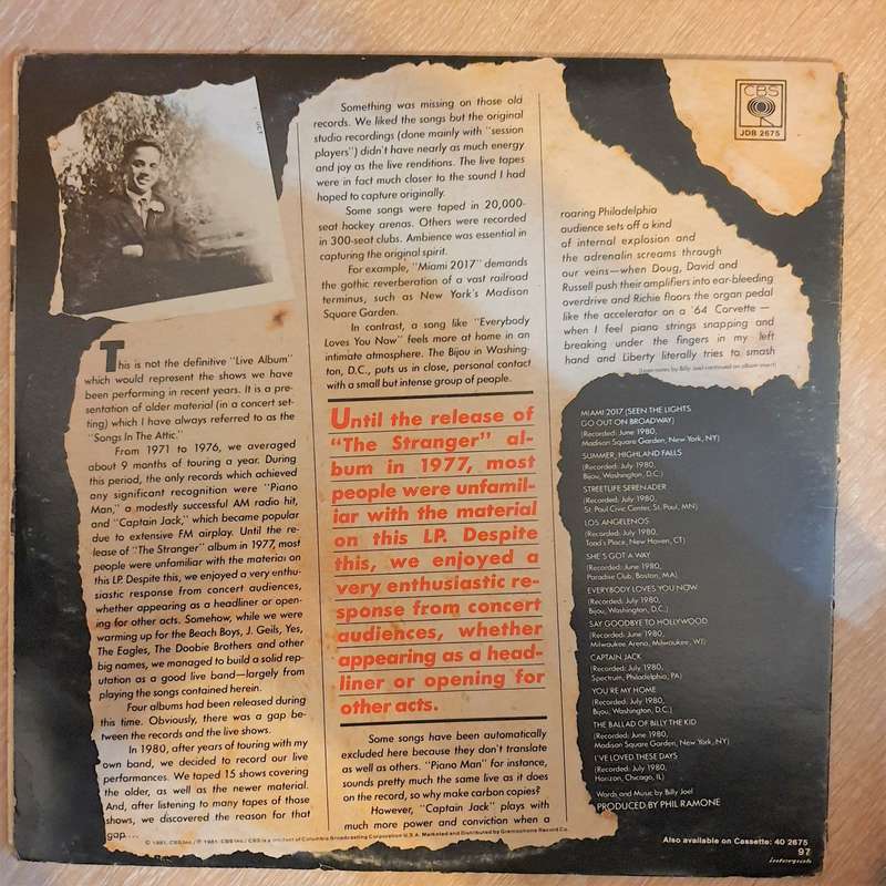 Billy Joel - Songs In The Attic - Vinyl LP Record - Very-Good+ Quality (VG+)