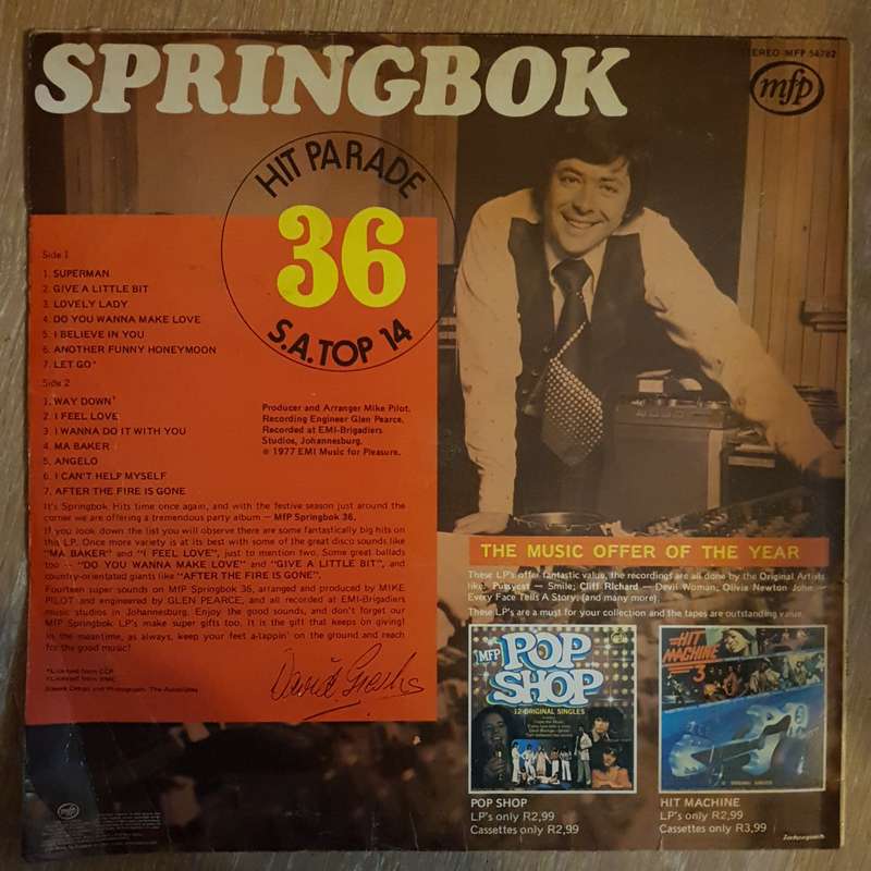 Sprinbok Hit Parade 36 - Vinyl LP Record - Opened  - Good+ Quality (G+)