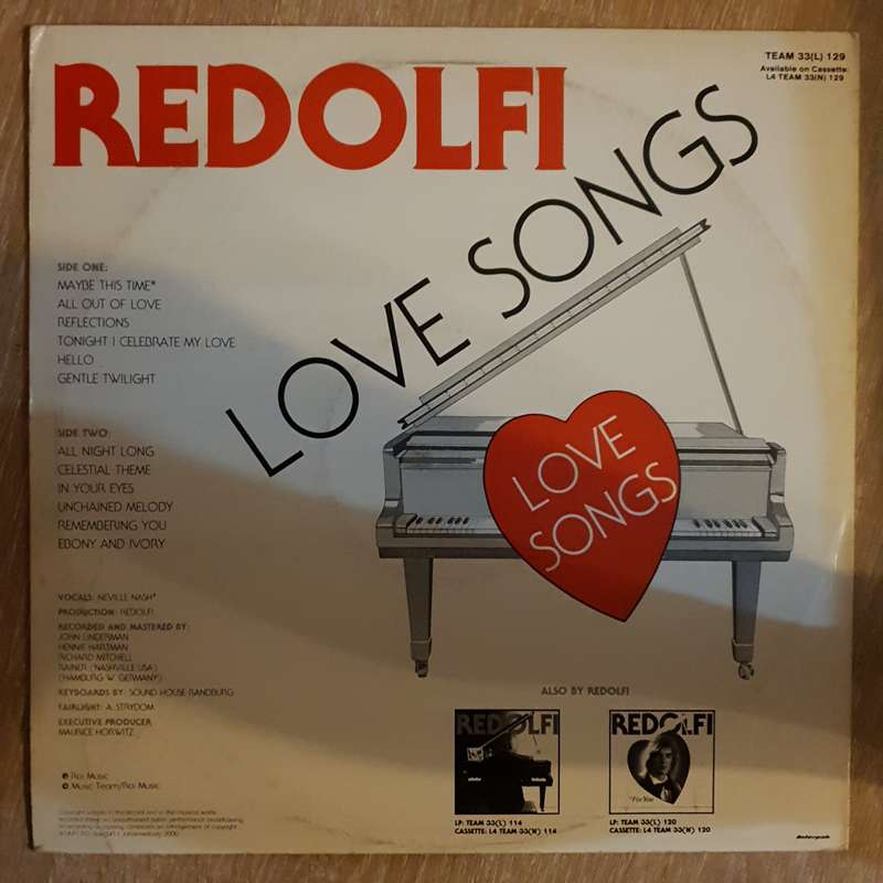 Redolfi - Love Songs  Vinyl LP Record - Opened  - Very-Good+ Quality (VG+)