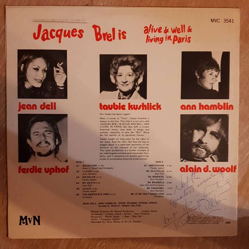 Jacques Brel is Alive and Well - Taubie Kushlik Presents - Vinyl LP Record - Very-Good+ Quality (...