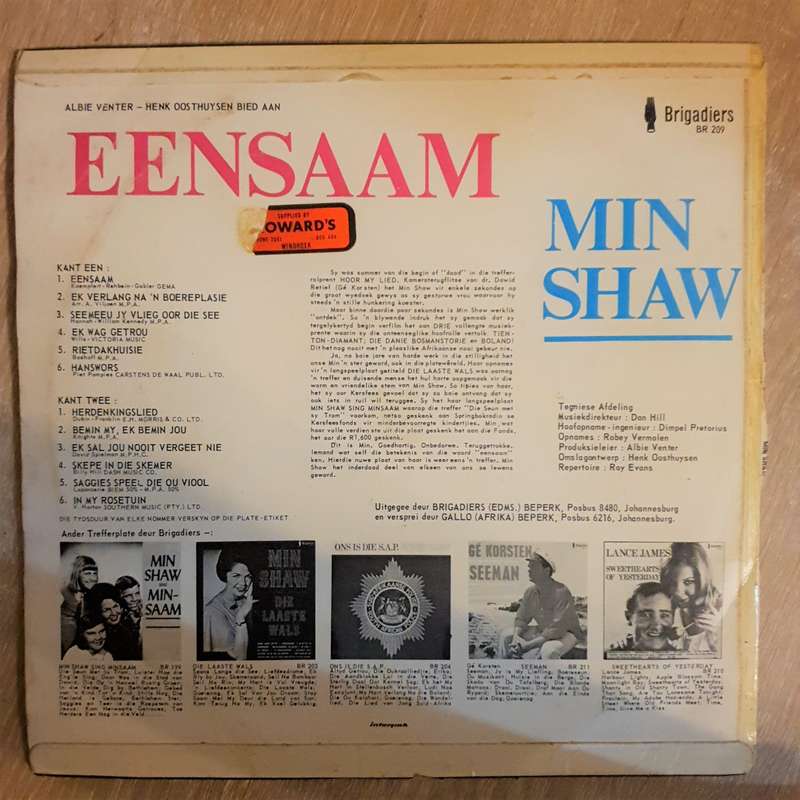 Min Shaw - Eensaam - SA Se Eerste 3D Omslag 3D Photo - Vinyl LP Record - Very-Good+ Quality (VG+)