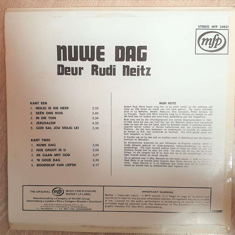 Rudi Neitz - Nuwe Dag - Vinyl LP Record - Opened  - Good Quality (G)