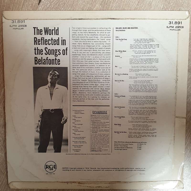 Harry Belafonte  Ballads, Blues And Boasters  Vinyl LP Record - Opened  - Very-Good+ ...