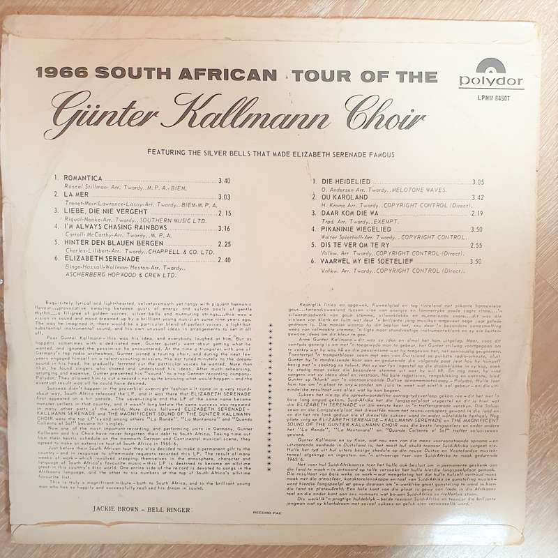 The Günter Kallmann Choir - 1966 South African Tour - Vinyl LP Record - Opened  - Very-Good Qual...