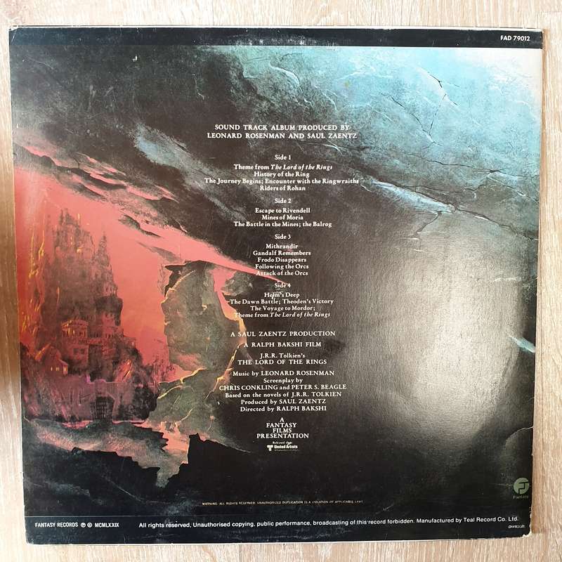 The Lord Of The Rings - Leonard Rosenman   The Original Soundtrack - Double Vinyl LP Record...