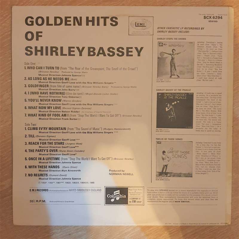 Shirley Bassey  Golden Hits Of Shirley Bassey - Vinyl LP Record - Opened  - Very-Good+ Qual...