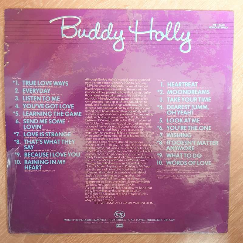 Buddy Holly  20 Love Songs - Vinyl LP Record - Opened  - Very-Good+ Quality (VG+)