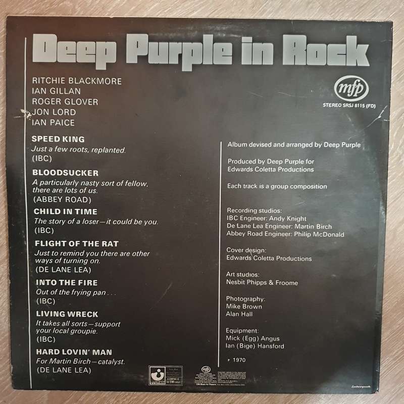 Deep Purple  In Rock - (MFP Original Artist Series)  -  Vinyl LP - Opened  - Very-Good+ Qua...