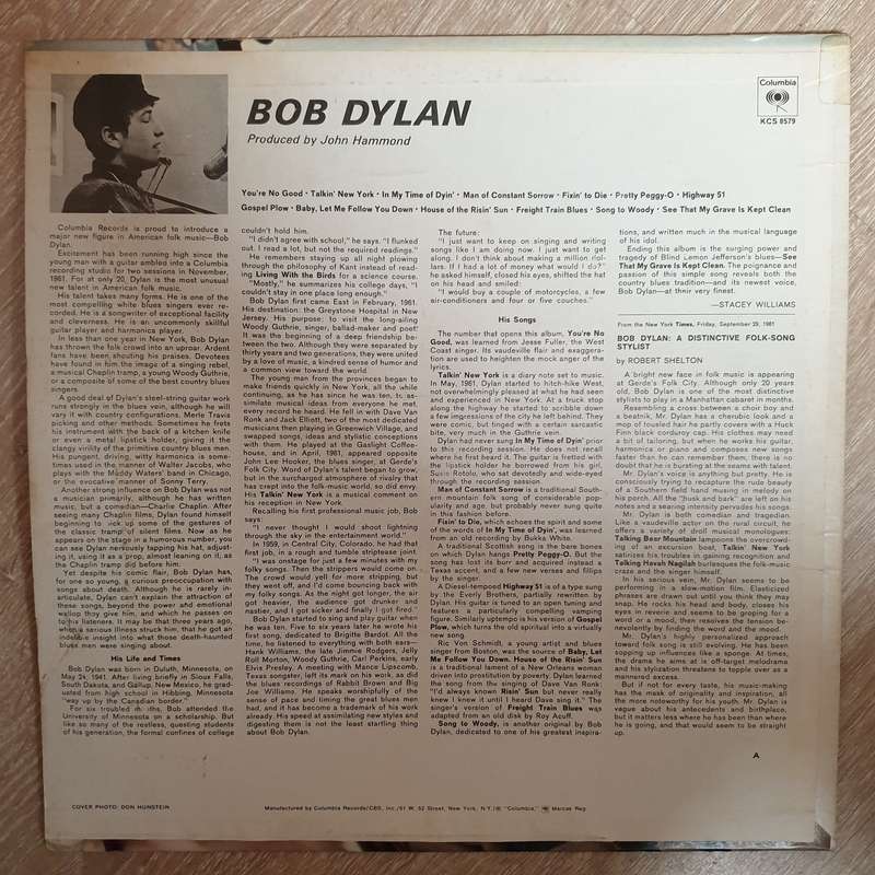 Bob Dylan  Bob Dylan - Vinyl LP Record - Opened  - Very-Good+ Quality (VG+)