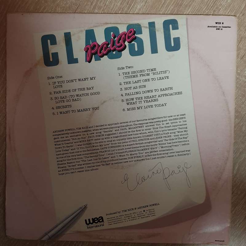 Elaine Paige - Classics - Vinyl LP Record  - Very-Good Quality (VG)