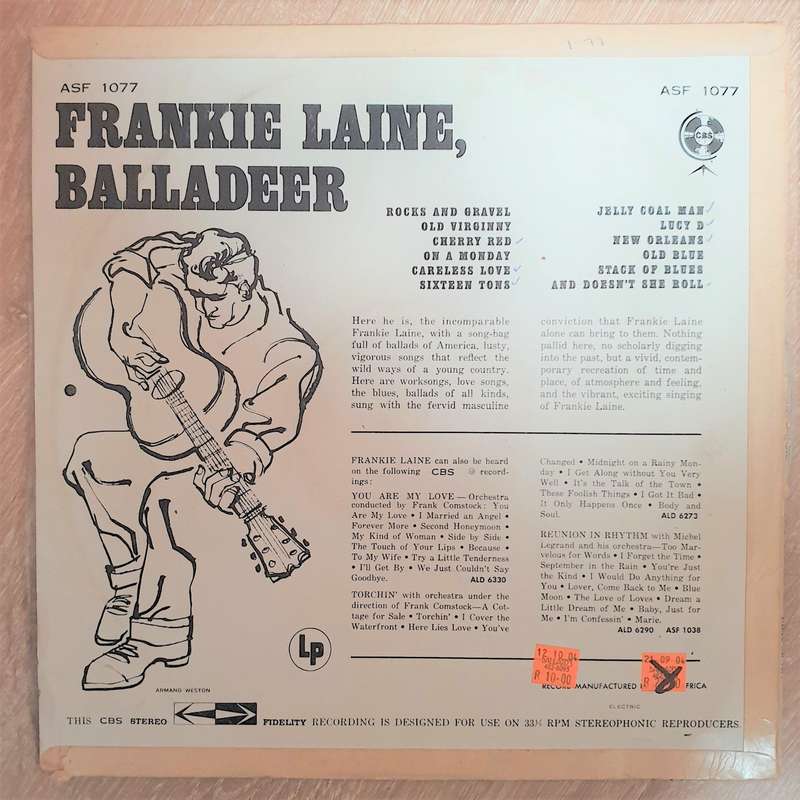 Frankie Laine  Balladeer - Vinyl LP Record - Opened  - Very-Good+ Quality (VG+)