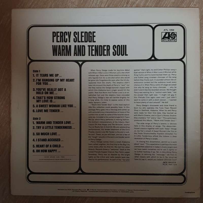 Percy Sledge - Warm and Tender Soul - Vinyl LP Record  - Very-Good Quality (VG)