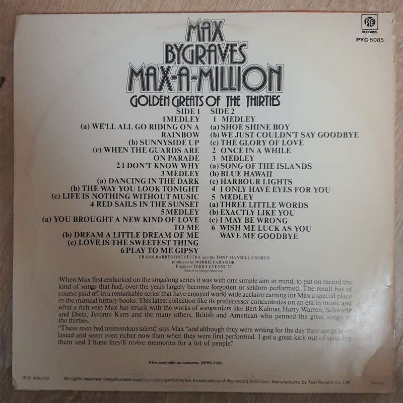 Max Bygraves  - Max A Million - Golden Greats Of the Thirties - Vinyl LP Record - Very-Good+ Qual...