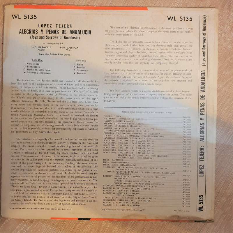 Lopez Tejera  Allegrias Y Penas De Analucia (Joys And Sorrows Of Andalusia)e - Vinyl LP Rec...