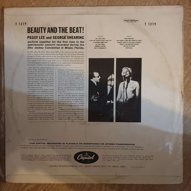 Peggy Lee / George Shearing  Beauty And The Beat! - Vinyl LP Record  - Very-Good Quality (VG)