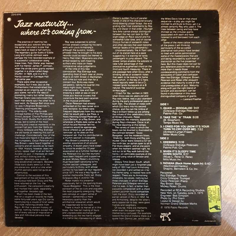 Dizzy Gillespie & Roy Eldridge  Jazz Maturity... Where It's Coming From -  Vinyl LP Record ...