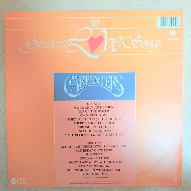 Carpenters - 16 Greatest Love Songs - Vinyl LP Record  (VG)