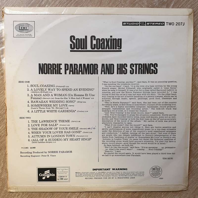 Norrie Paramor And His Strings  Soul Coaxing - Opened   Vinyl LP Record - Opened  - V...