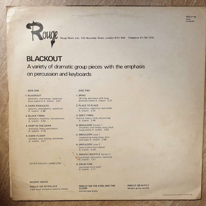 A. Valotti  Blackout - Vinyl LP Record  - Very Good Quality+ (VG+) (verygoodplus)
